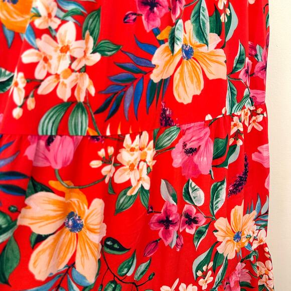 ELIZA J Nordstrom NWT Tropical Hawaiian Floral Red & Pink Maxi Sun Dress Size 6 - Picture 5 of 8